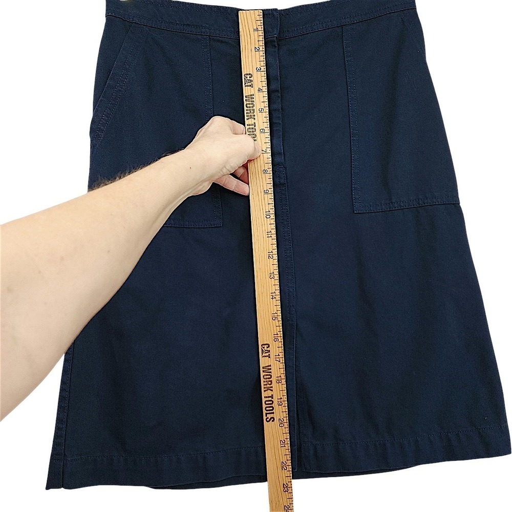 J Crew Skirt 8 Navy Blue Chambray Cotton Patch Pocket A-Line Coastalgrandma Boho - Picture 9 of 13